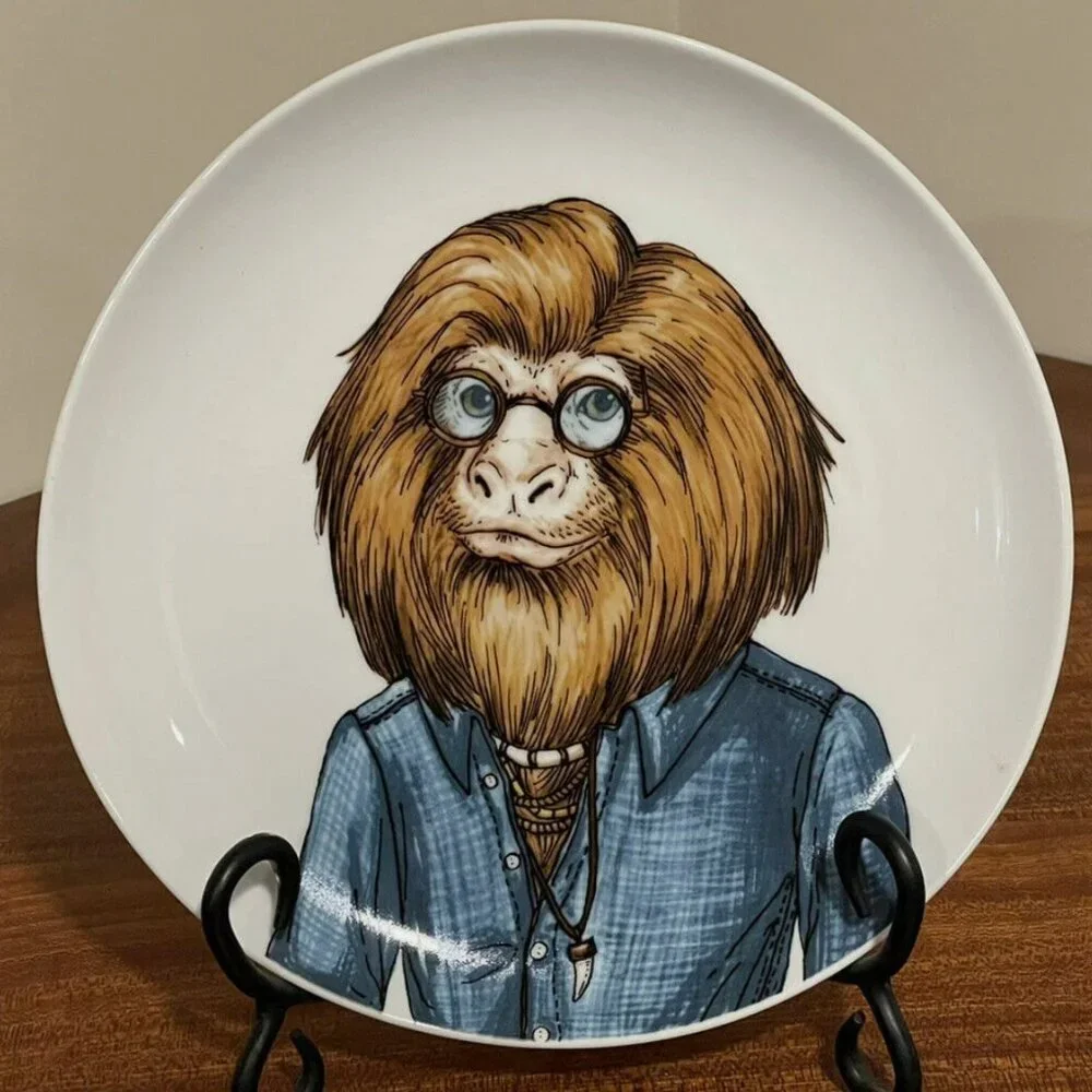 West Elm Rachel Kozlowski Dapper Animal TAMARIN Salad Dessert Plate NEW Monkey
